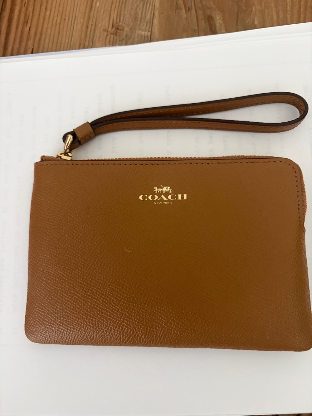 Coach Brown Leather Wristlet with Gold Logo